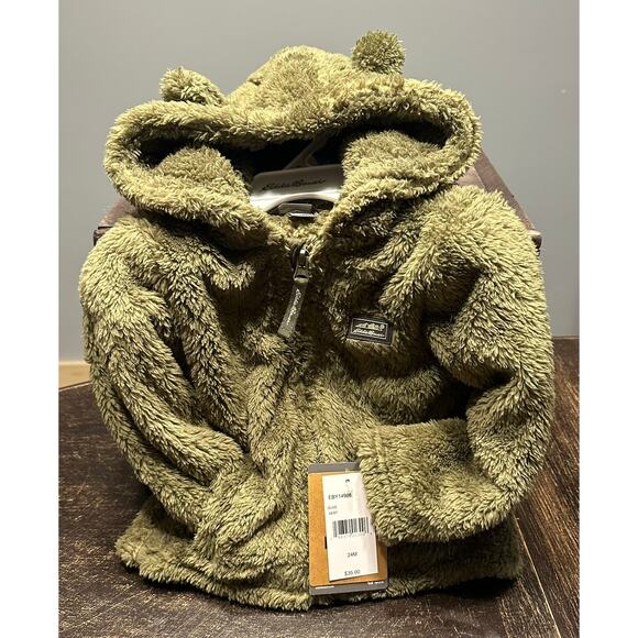 Eddie Bauer Baby Bear Hooded Sherpa Fleece Jacket — Olive, 24M, NWT - Picture 1 of 3